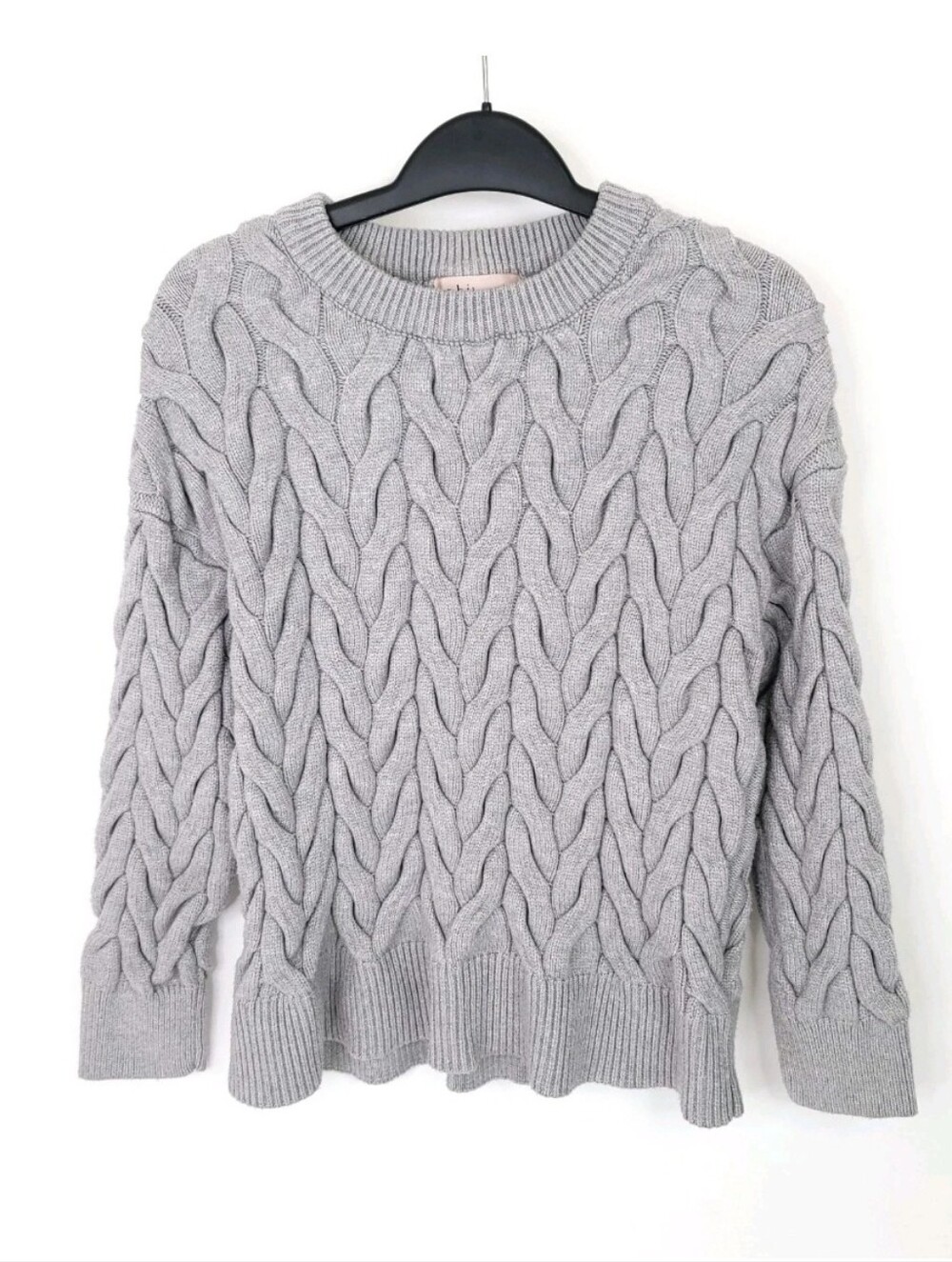 Philosophy Sweater Womens Large Chunky Cable Knit Gray Crew Neck Pullover Top